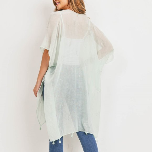 TPO Women's One Size Sheer Mint Green Anchor Shawl Wrap - Plus or Regular Size - Picture 5 of 7